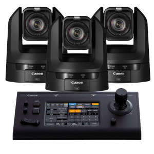 Canon 3x CR-N100 PTZ Cameras (BLACK) and 1x RC-IP100 Controller Bundle